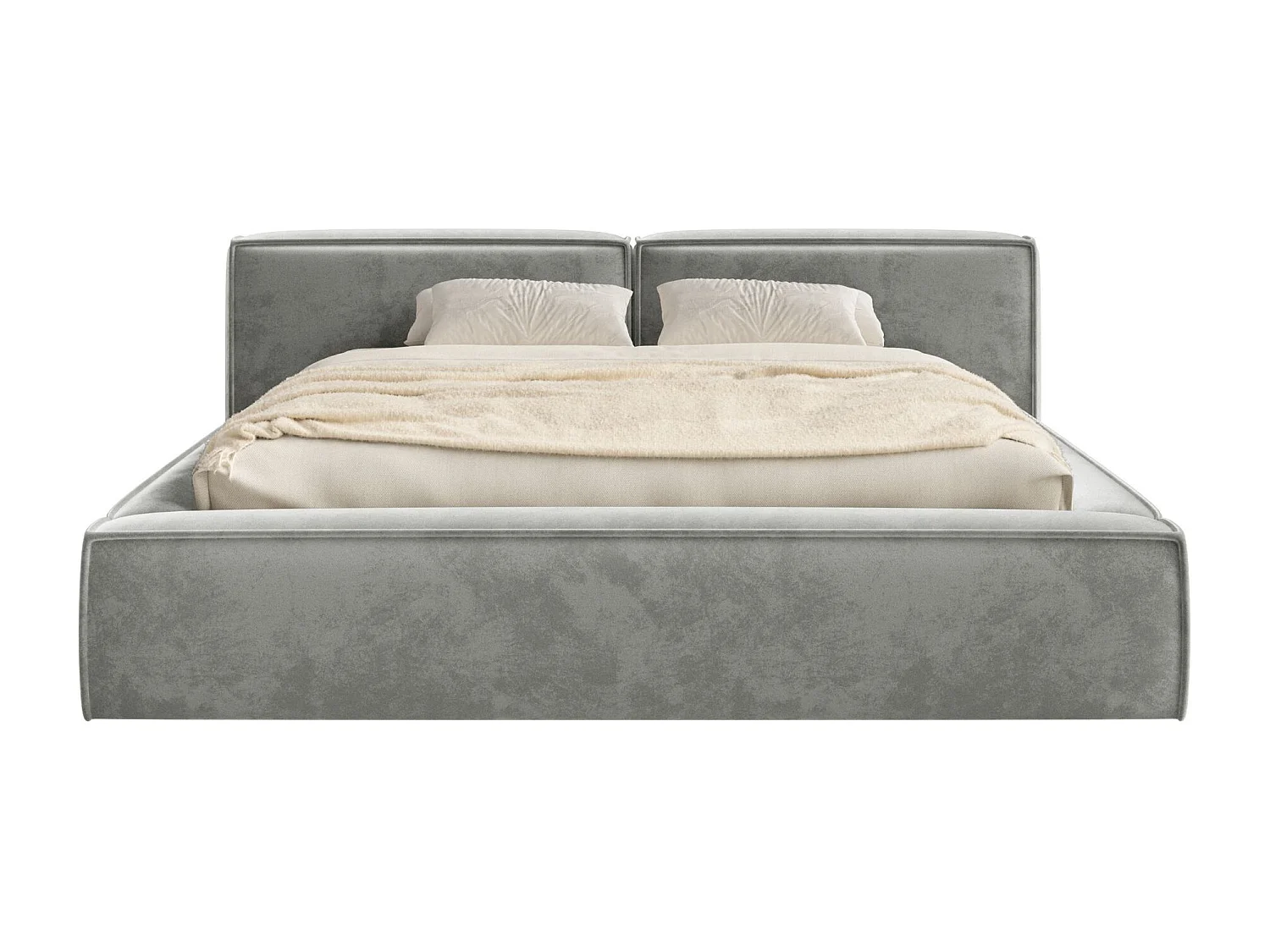 Lit coffre 180x200 avec coffre – sommier à lattes – velours – gris – TILVES LOW