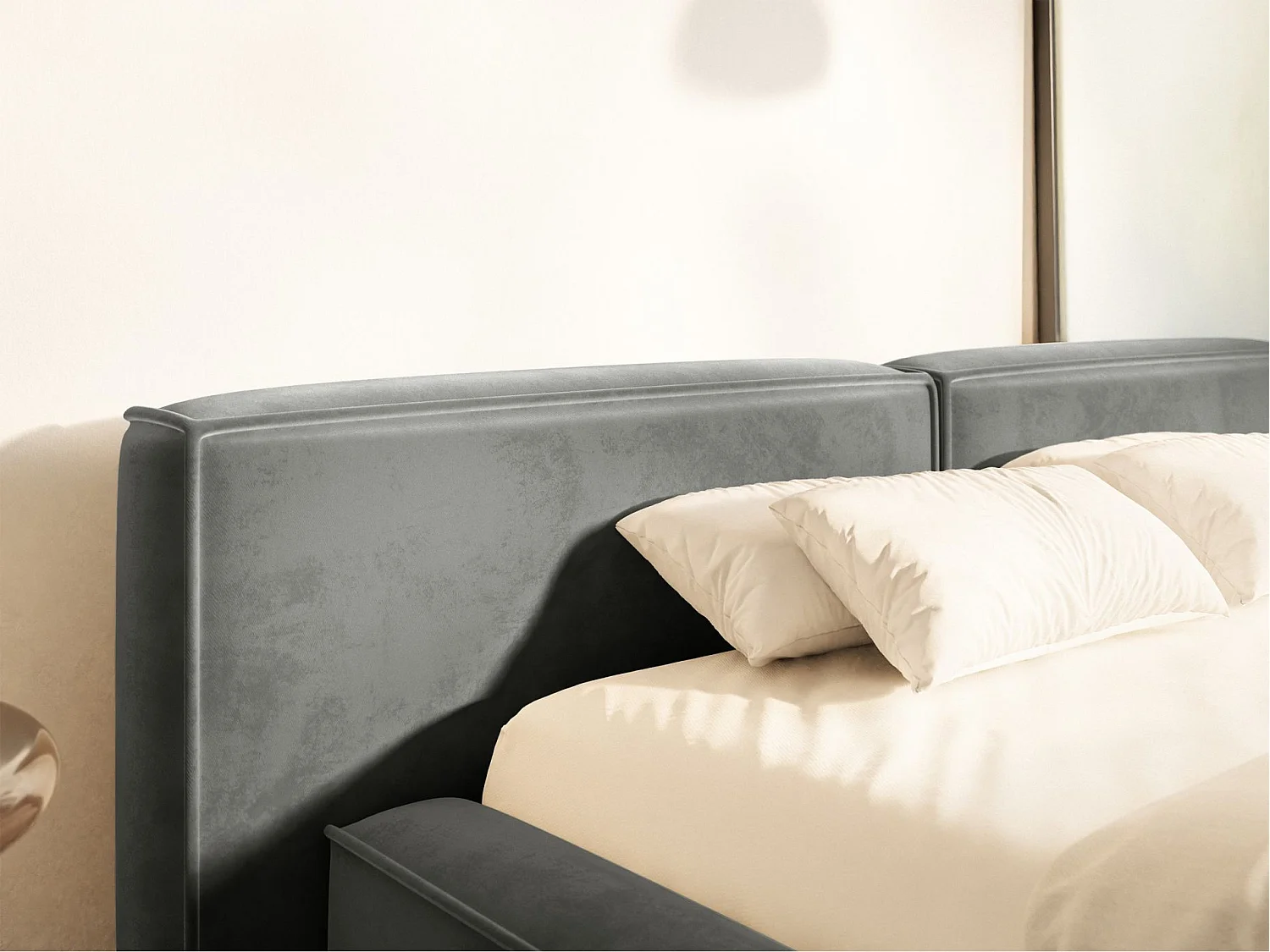 Lit coffre 180x200 avec coffre – sommier à lattes – velours – gris – TILVES LOW