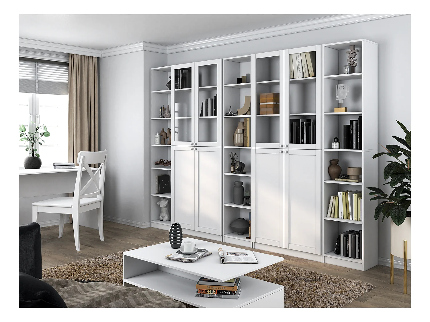 PAFOS Witryna |Biała | 40x29x200 CM | Regał Biurowy Klasyczny