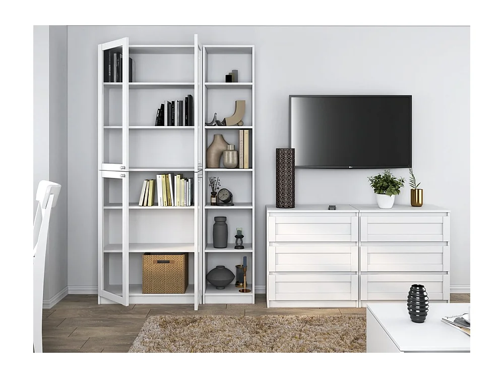 PAFOS Witryna |Biała | 40x29x200 CM | Regał Biurowy Klasyczny