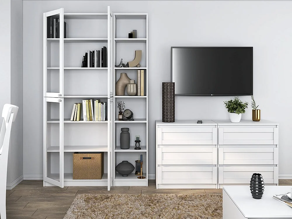 PAFOS Witryna |Biała | 40x29x200 CM | Regał Biurowy Klasyczny