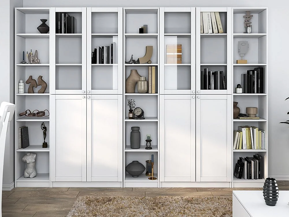 PAFOS Witryna |Biała | 40x29x200 CM | Regał Biurowy Klasyczny