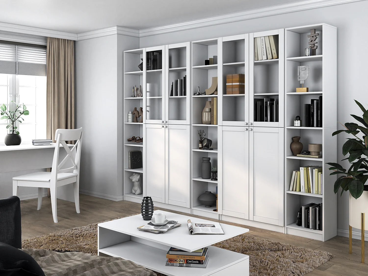 PAFOS Witryna |Biała | 40x29x200 CM | Regał Biurowy Klasyczny