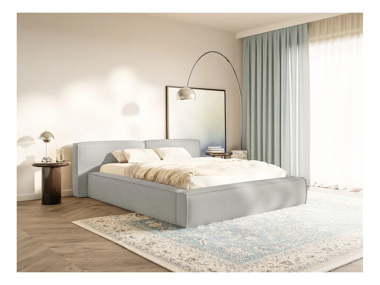 Polsterbett 180x200 mit Bettkasten – Lattenrost – Chenille – hellgrau – TILVES LOW