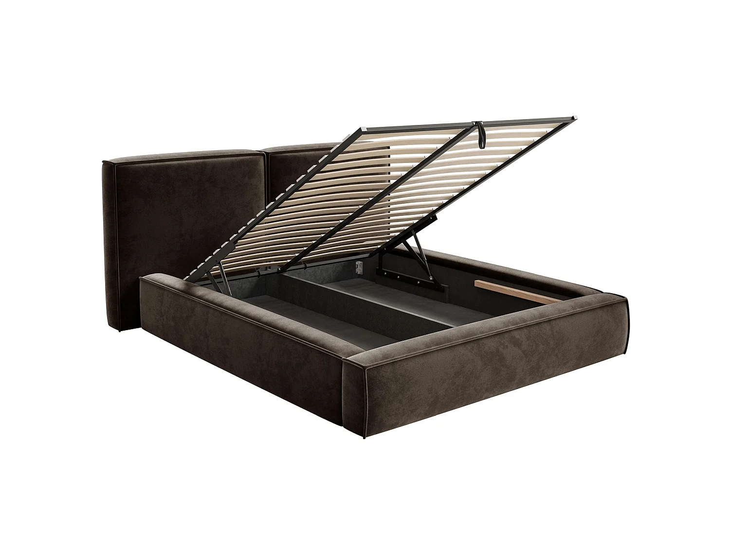Gestoffeerd bed 180x200 – opbergruimte – lattenbodem – velours – bruin – TILVES