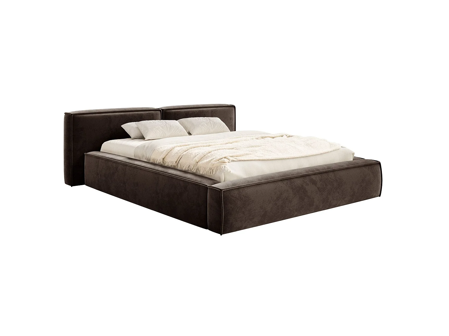 Lit coffre 180x200 avec coffre – sommier à lattes – velours – brun – TILVES LOW