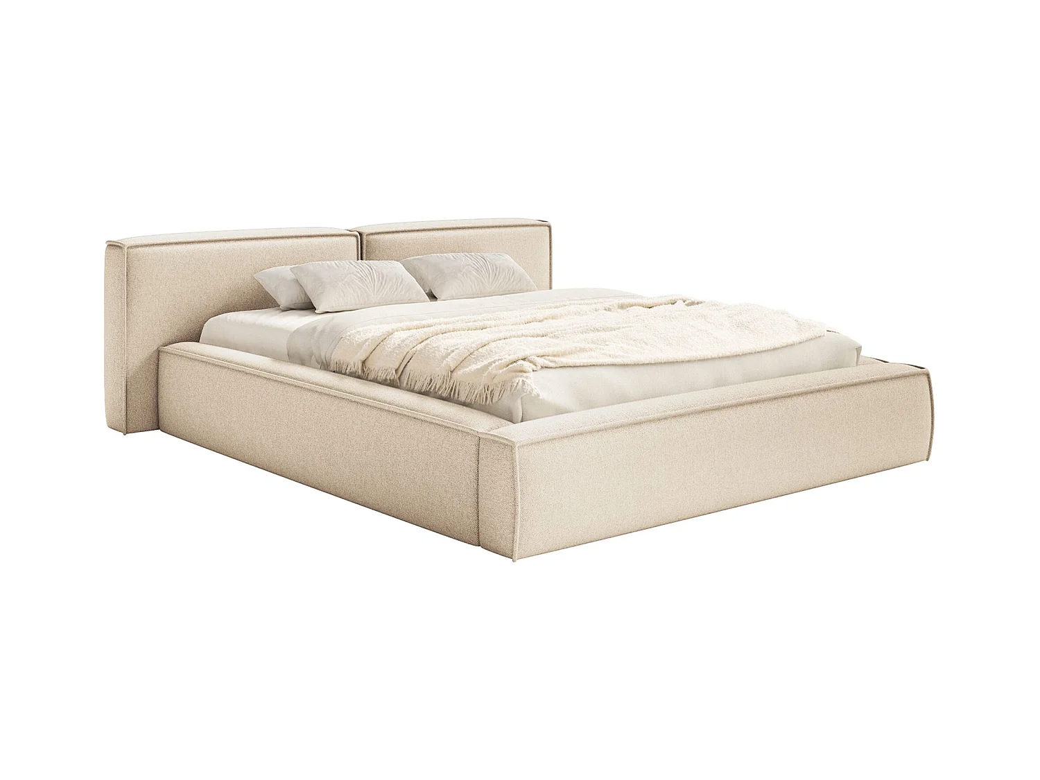 Polsterbett 160x200 mit Bettkasten – Lattenrost – Chenille – hellbeige – TILVES LOW