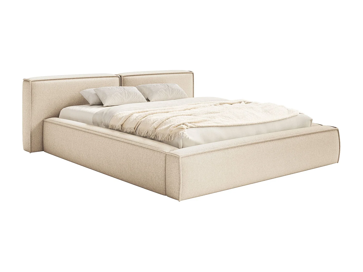 Polsterbett 160x200 mit Bettkasten – Lattenrost – Chenille – hellbeige – TILVES LOW