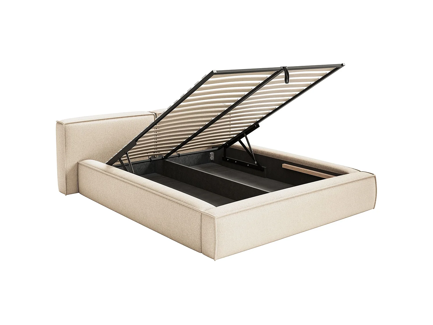 Opbergbed 160x200 cm – met lattenbodem – chenille – lichtbeige – TILVES LOW
