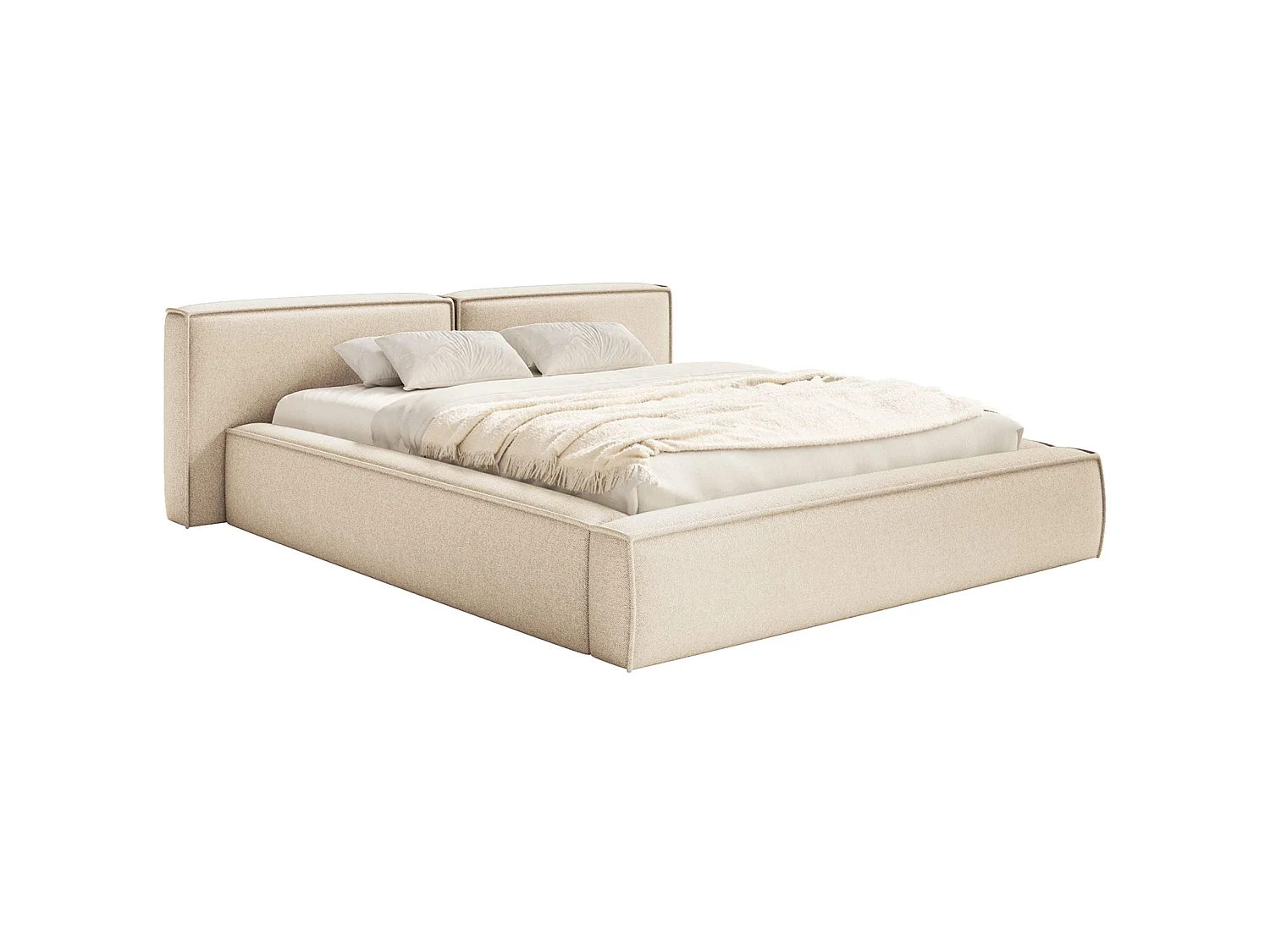 Opbergbed 160x200 cm – met lattenbodem – chenille – lichtbeige – TILVES LOW