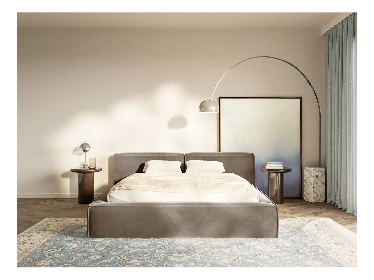 Opbergbed 160x200 cm – met lattenbodem – velours – lichtbruin – TILVES LOW