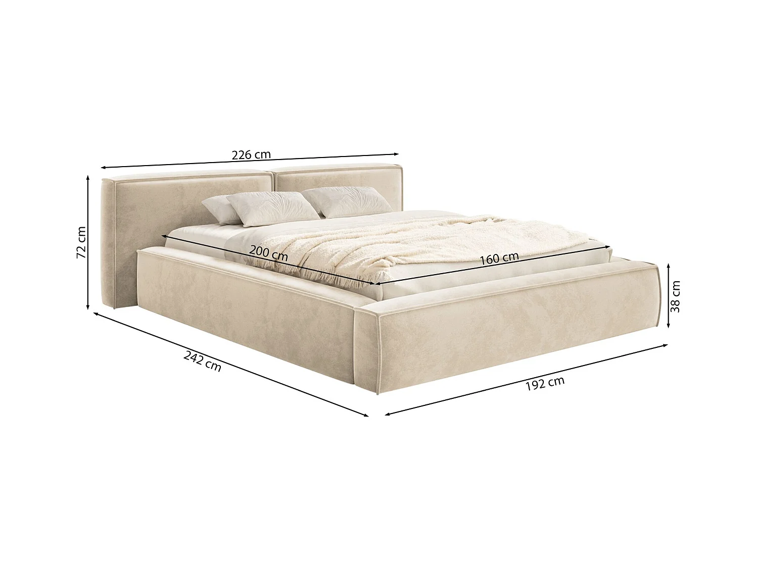 Opbergbed 160x200 cm – met lattenbodem – velours – lichtbruin – TILVES LOW