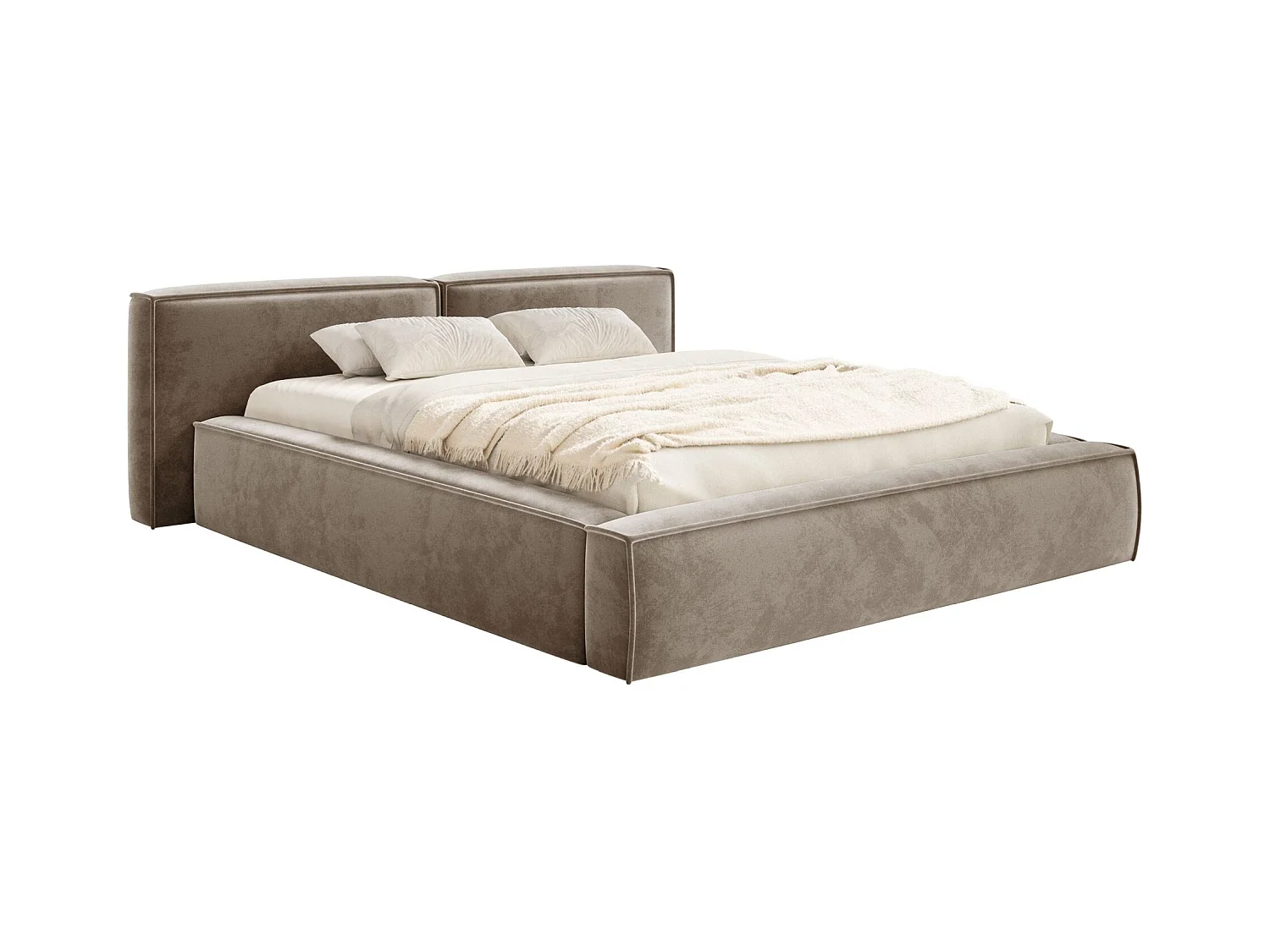 Opbergbed 160x200 cm – met lattenbodem – velours – lichtbruin – TILVES LOW