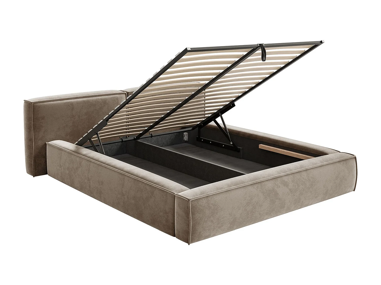 Opbergbed 160x200 cm – met lattenbodem – velours – lichtbruin – TILVES LOW