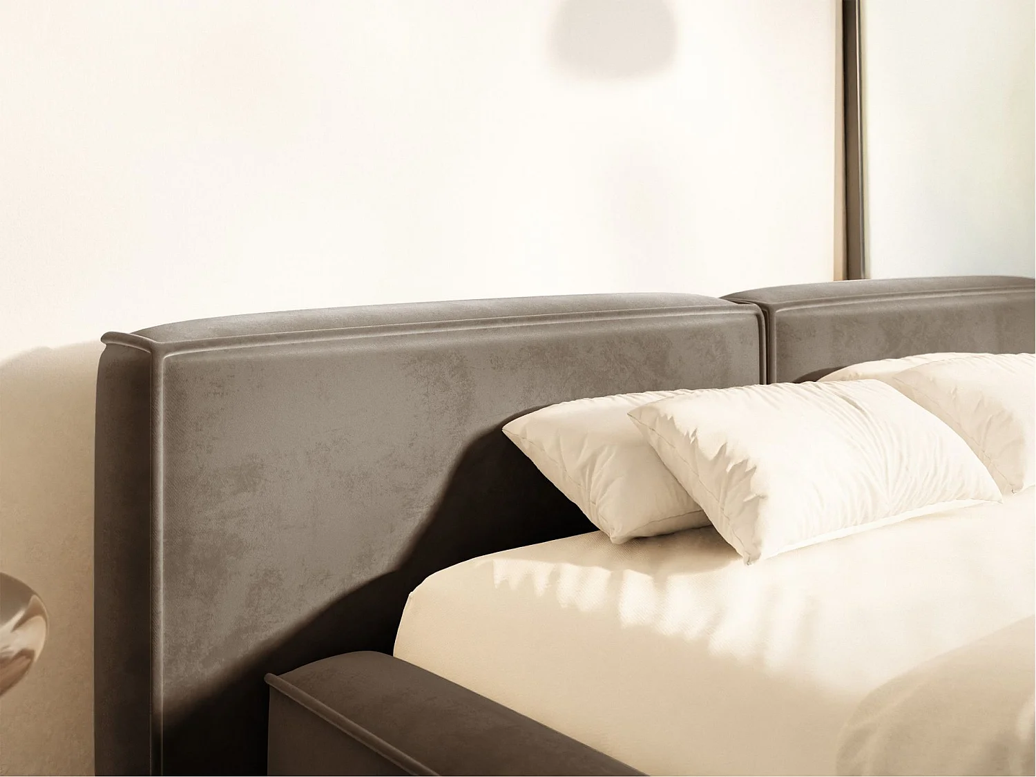 Opbergbed 160x200 cm – met lattenbodem – velours – lichtbruin – TILVES LOW