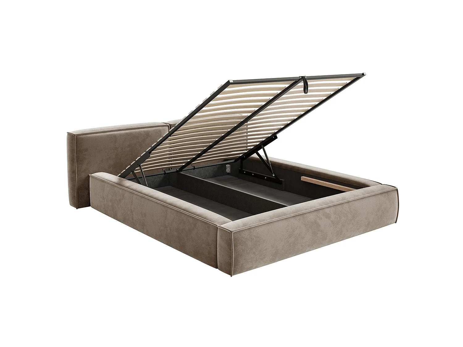 Opbergbed 160x200 cm – met lattenbodem – velours – lichtbruin – TILVES LOW