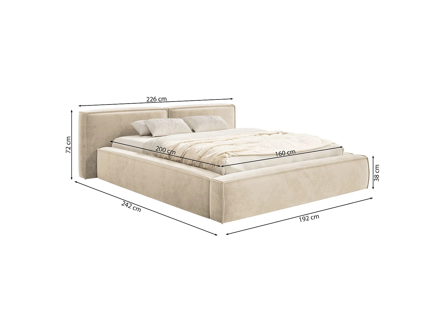 Opbergbed 160x200 cm – met lattenbodem – velours – lichtbruin – TILVES LOW