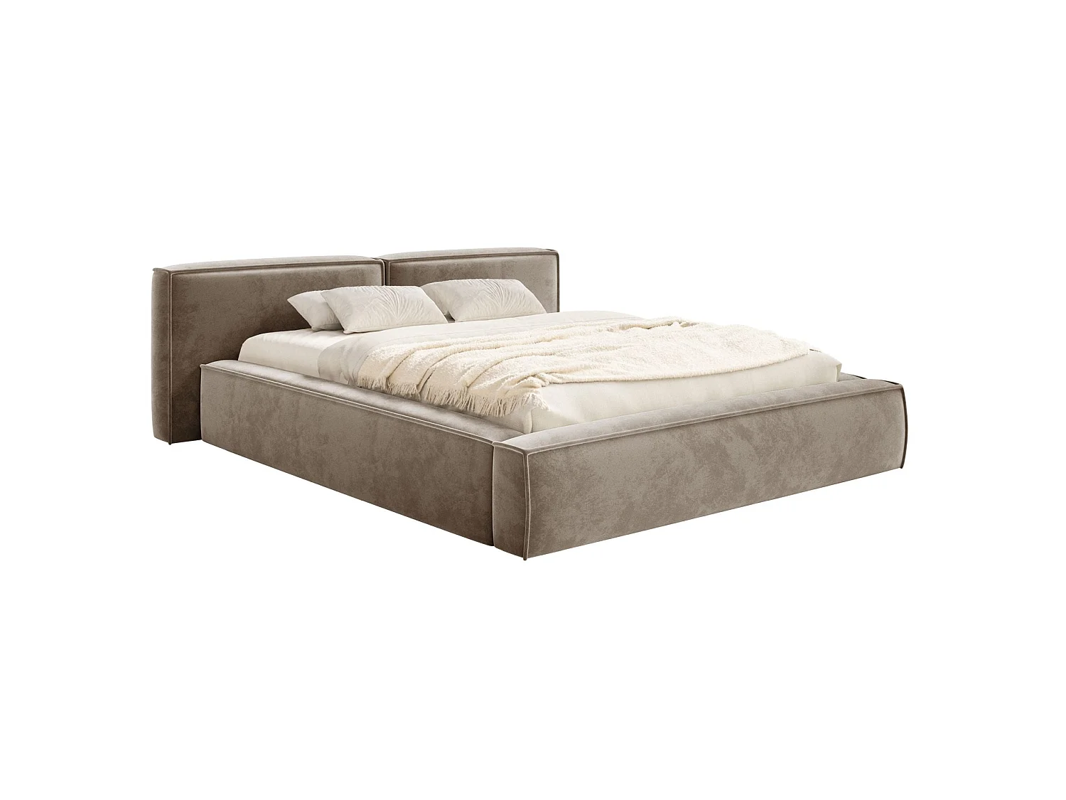 Opbergbed 160x200 cm – met lattenbodem – velours – lichtbruin – TILVES LOW