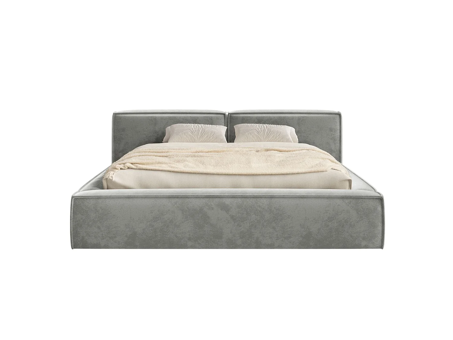Lit coffre 160x200 avec coffre – sommier à lattes – velours – gris – TILVES LOW