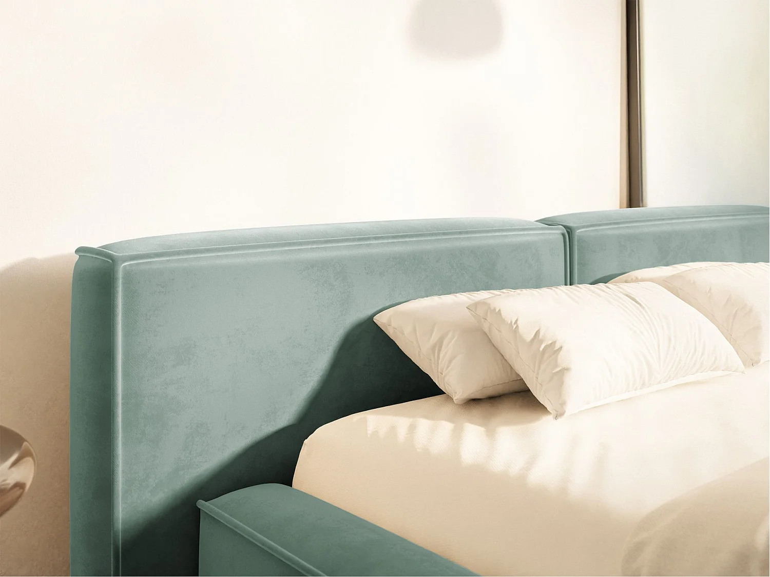 Lit coffre 180x200 avec coffre – sommier à lattes – velours – vert sauge – TILVES LOW