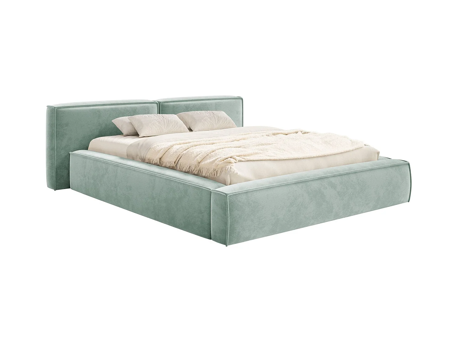 Polsterbett 140x200 mit Bettkasten – Lattenrost – Velours – salbeigrün – TILVES LOW