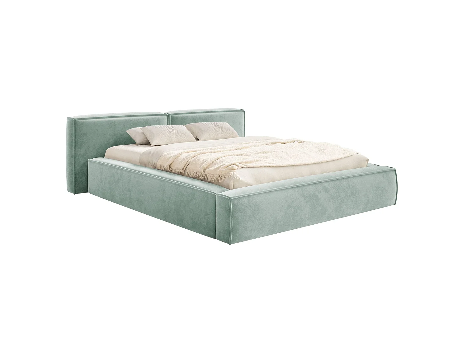 Lit coffre 140x200 avec coffre – sommier à lattes – velours – vert sauge – TILVES LOW