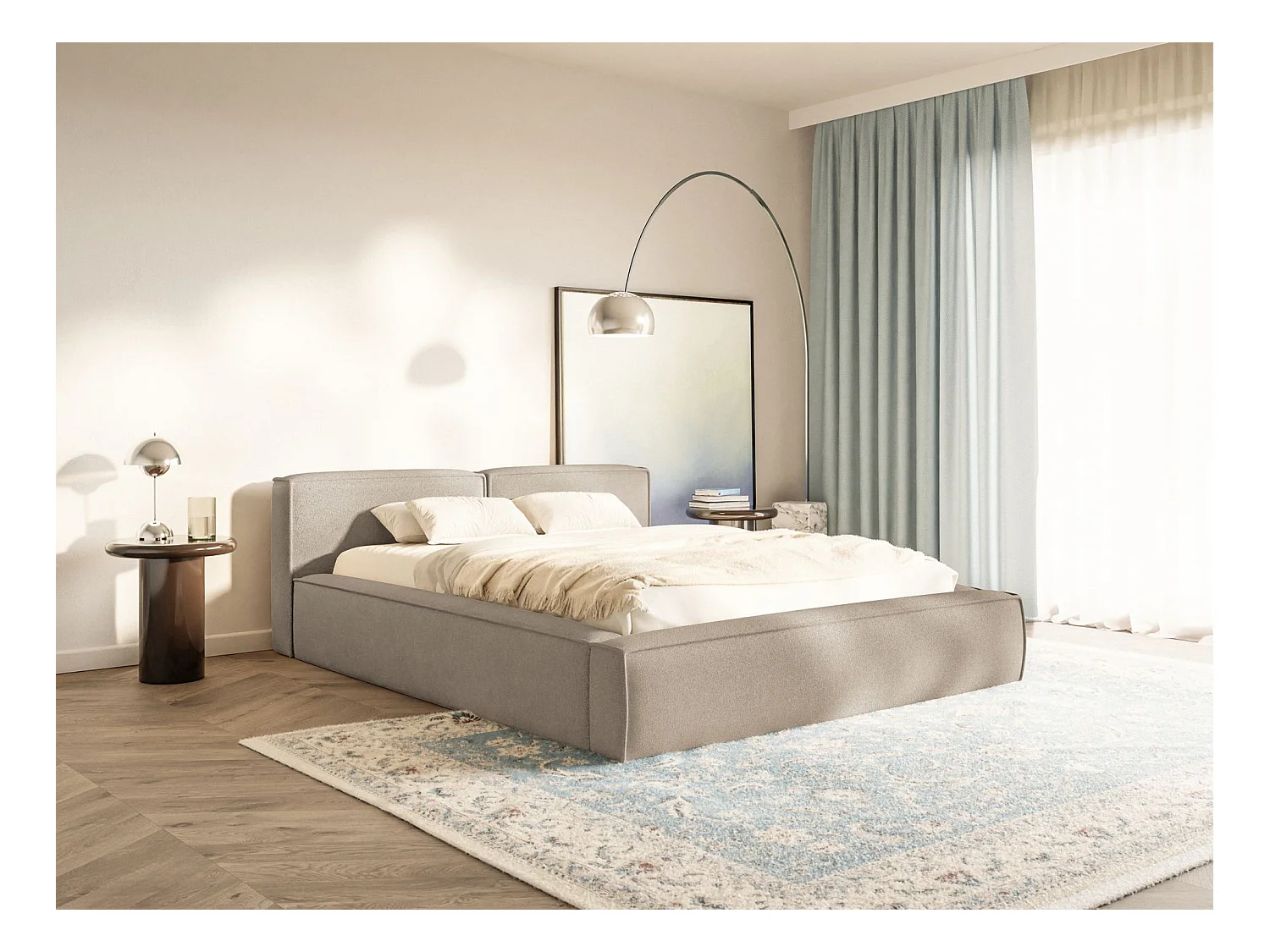 Polsterbett 200x200 mit Bettkasten – Lattenrost – Chenille – beige – TILVES SLIM