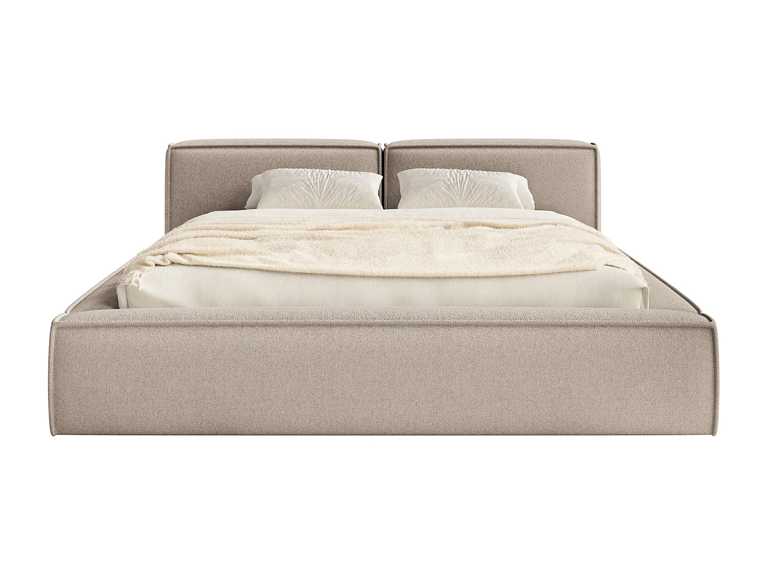 Lit coffre 200x200 avec coffre – sommier à lattes – chenille – beige – TILVES SLIM