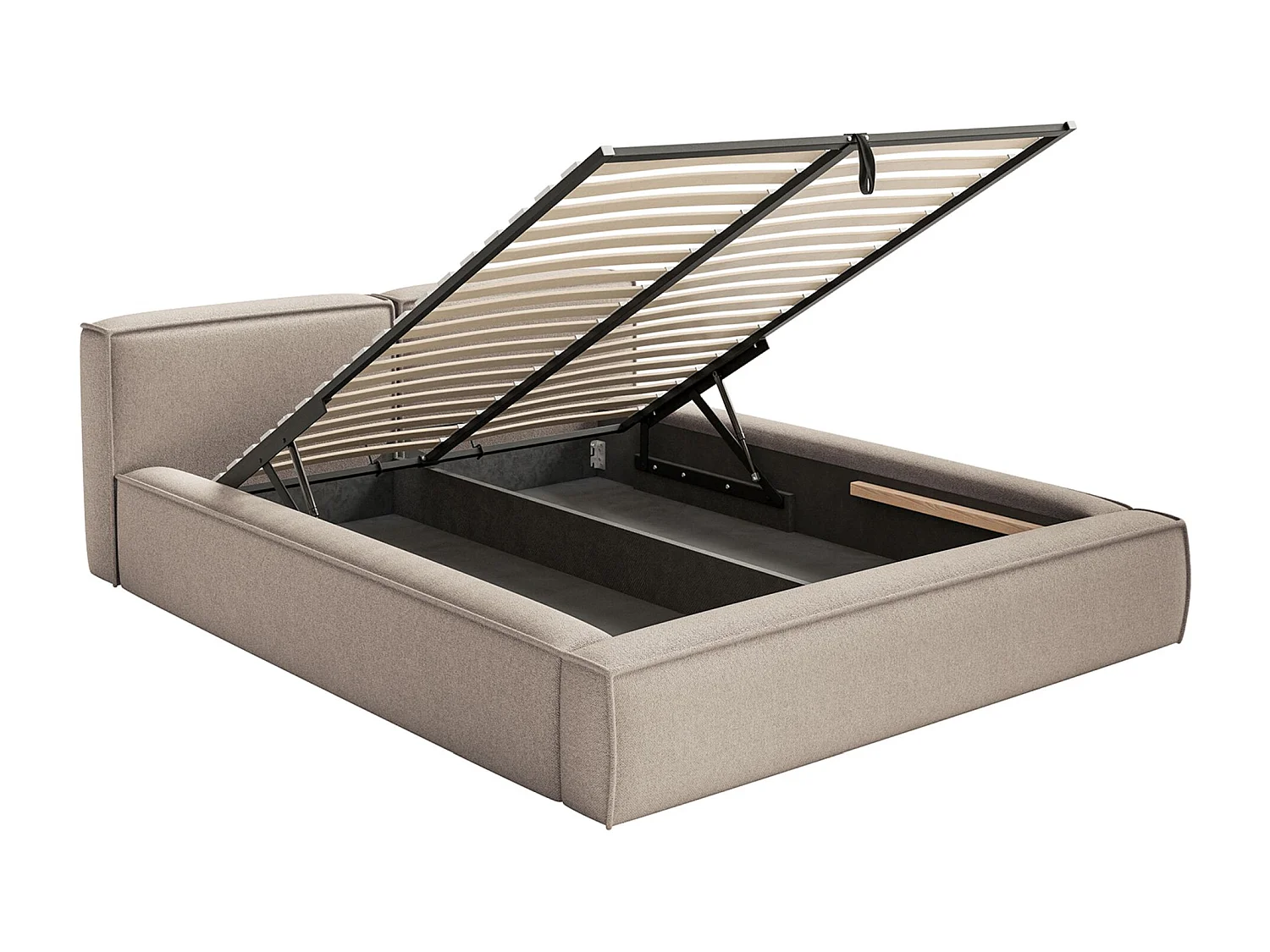 Lit coffre 200x200 avec coffre – sommier à lattes – chenille – beige – TILVES SLIM