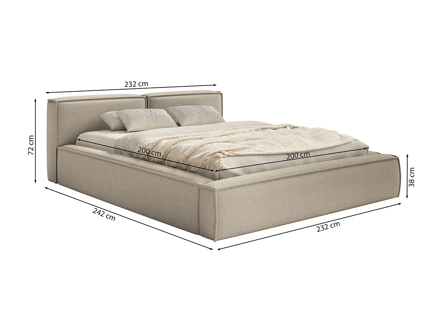 Lit coffre 200x200 avec coffre – sommier à lattes – chenille – beige – TILVES SLIM