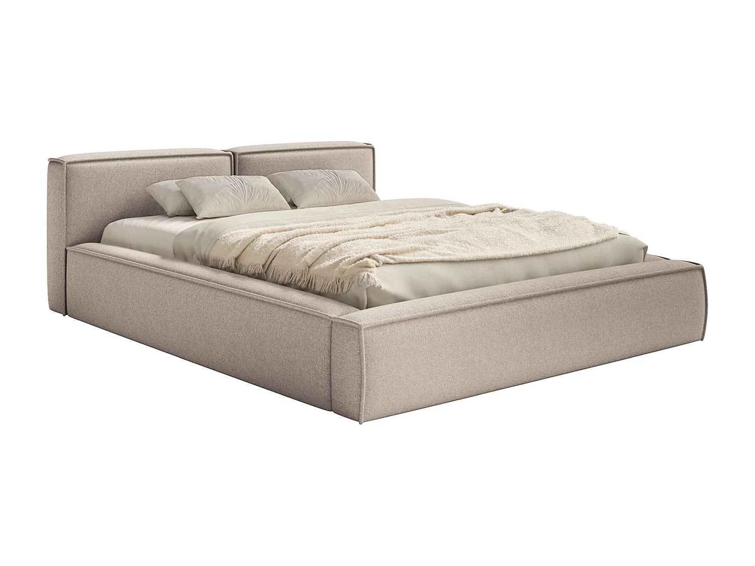 Lit coffre 200x200 avec coffre – sommier à lattes – chenille – beige – TILVES SLIM