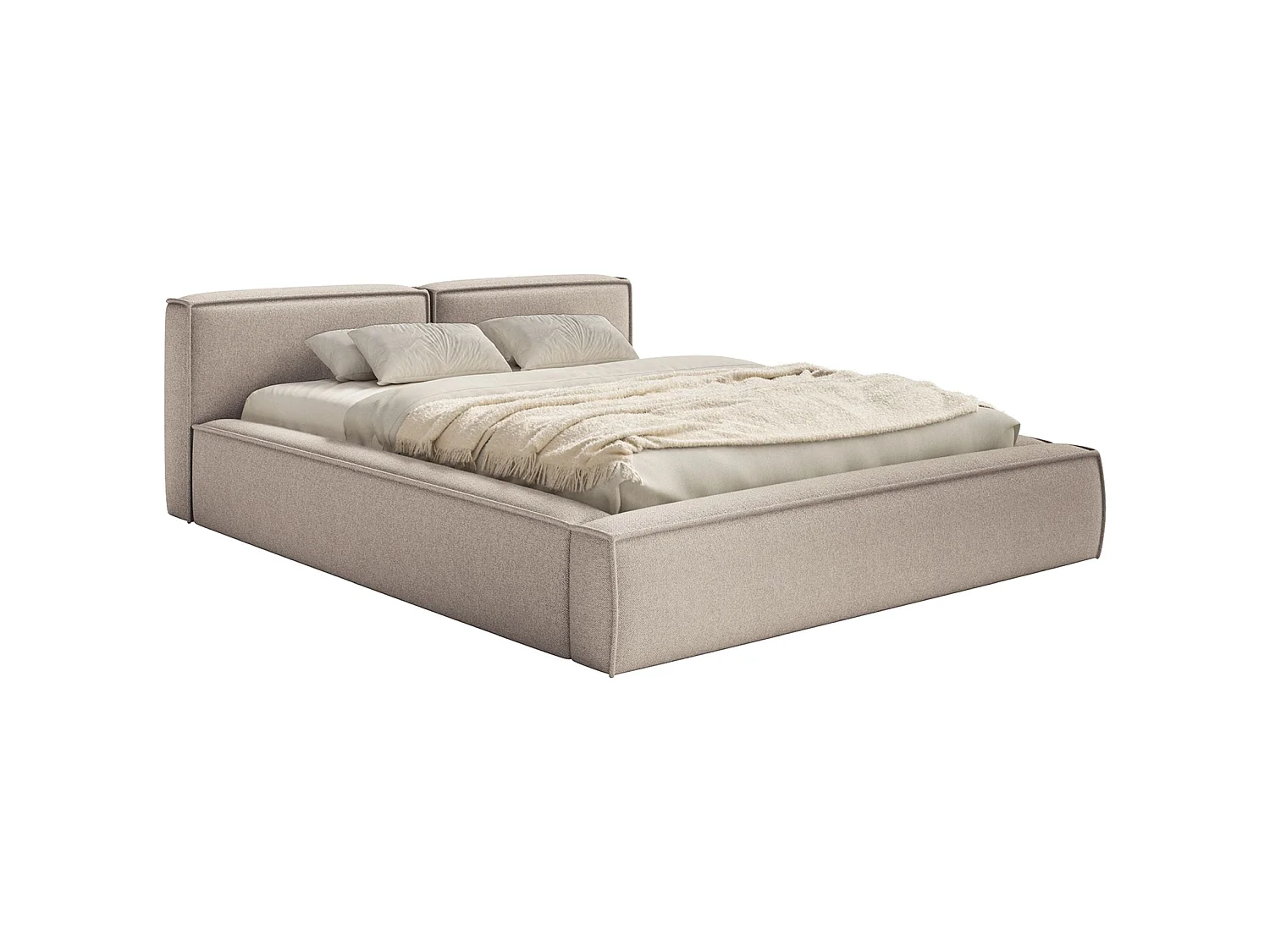 Opbergbed 200x200 cm – met lattenbodem – chenille – beige – TILVES SLIM
