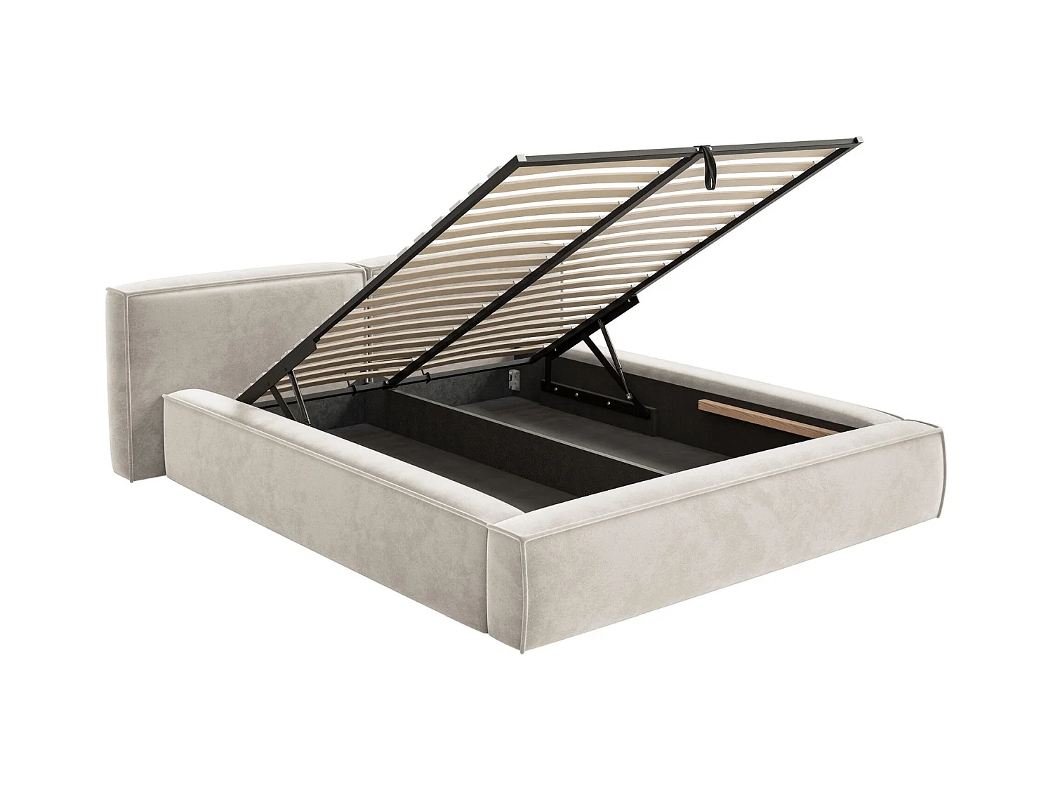Polsterbett 200x200 mit Bettkasten – Lattenrost – Velours – graubeige – TILVES LOW