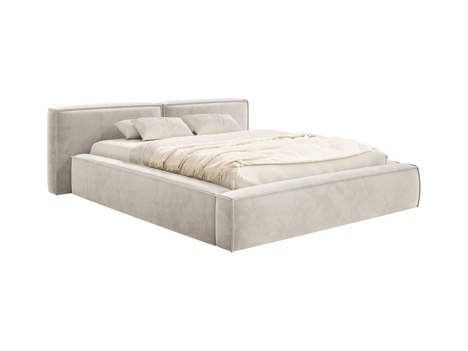 Polsterbett 200x200 mit Bettkasten – Lattenrost – Velours – graubeige – TILVES LOW