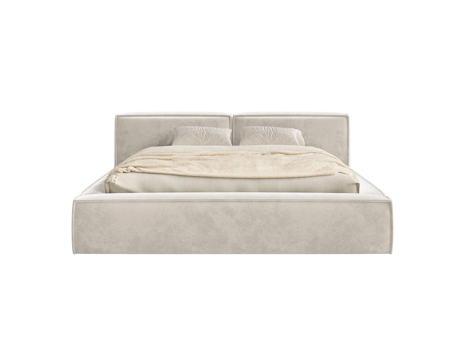 Lit coffre 200x200 avec coffre – sommier à lattes – velours – grège – TILVES LOW