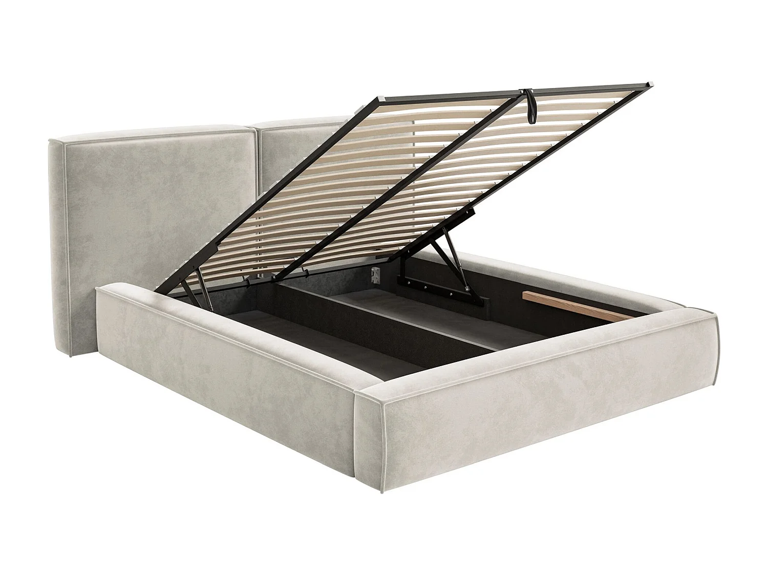 Lit tapissé 140x200 avec coffre – sommier à lattes – velours – greige – TILVES