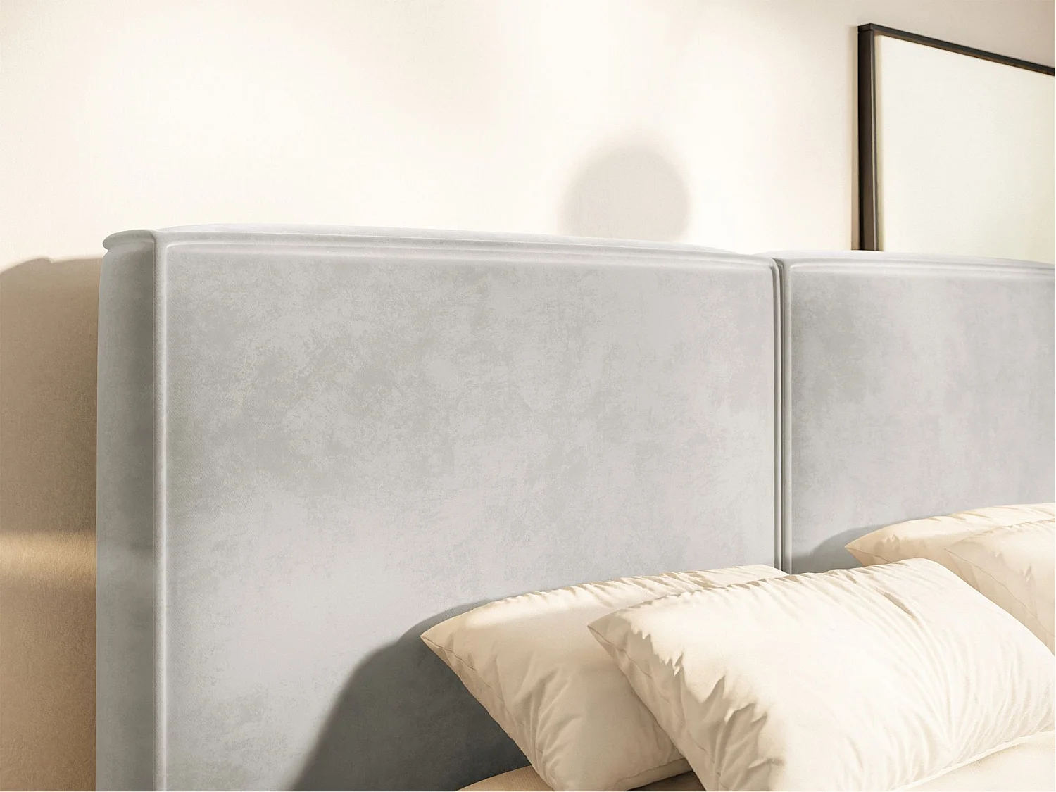 Lit tapissé 140x200 avec coffre – sommier à lattes – velours – greige – TILVES