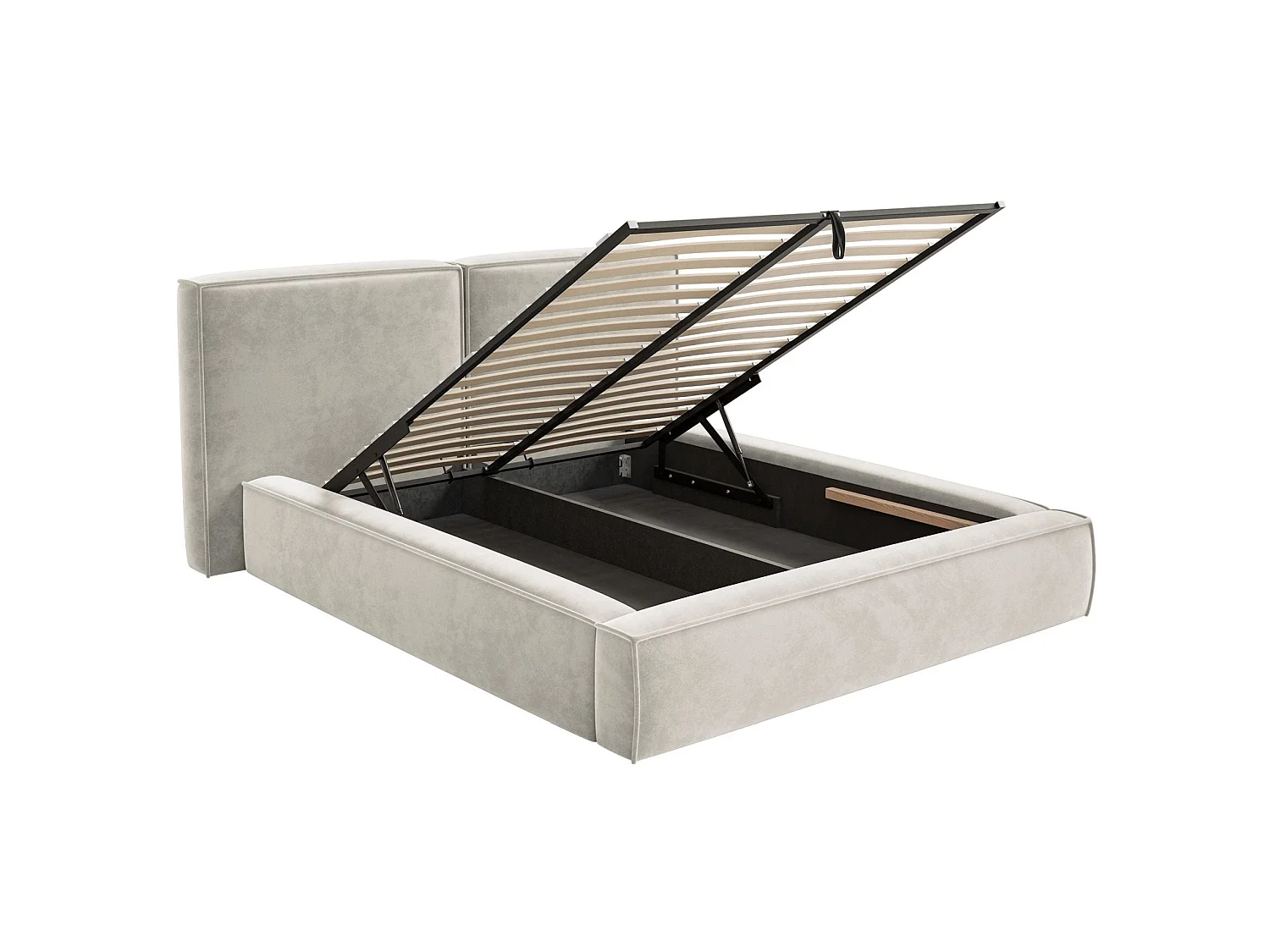 Gestoffeerd bed 140x200 – opbergruimte – lattenbodem – velours – greige – TILVES