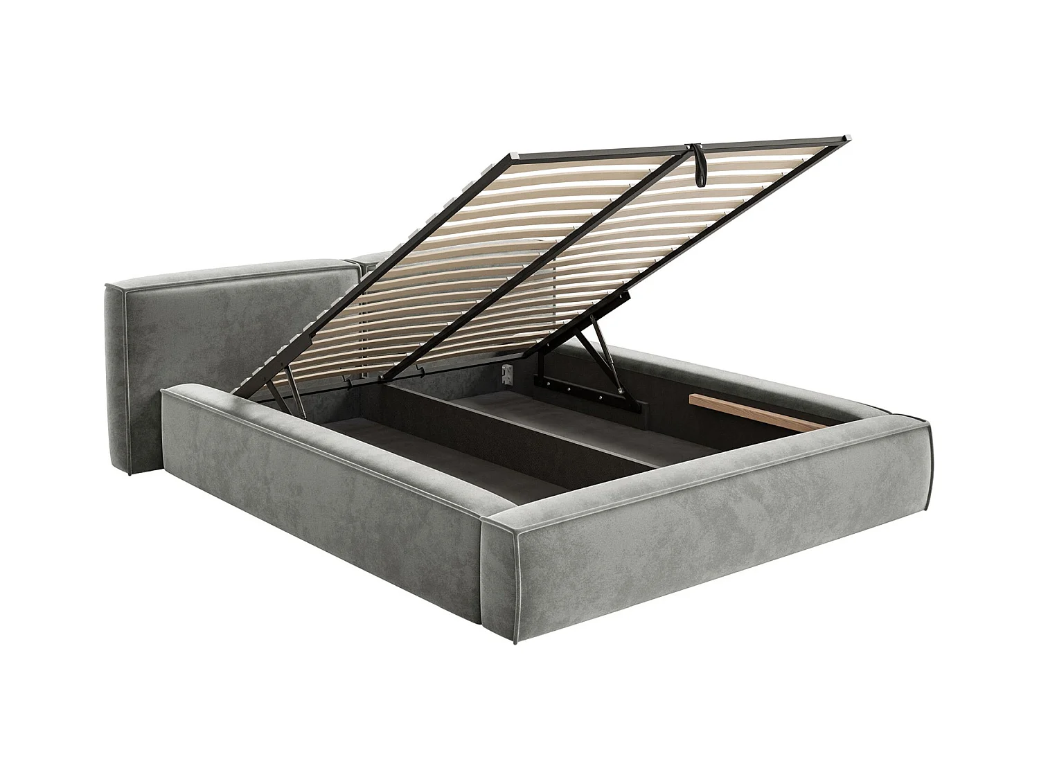 Polsterbett 200x200 mit Bettkasten – Lattenrost – Velours – grau – TILVES LOW