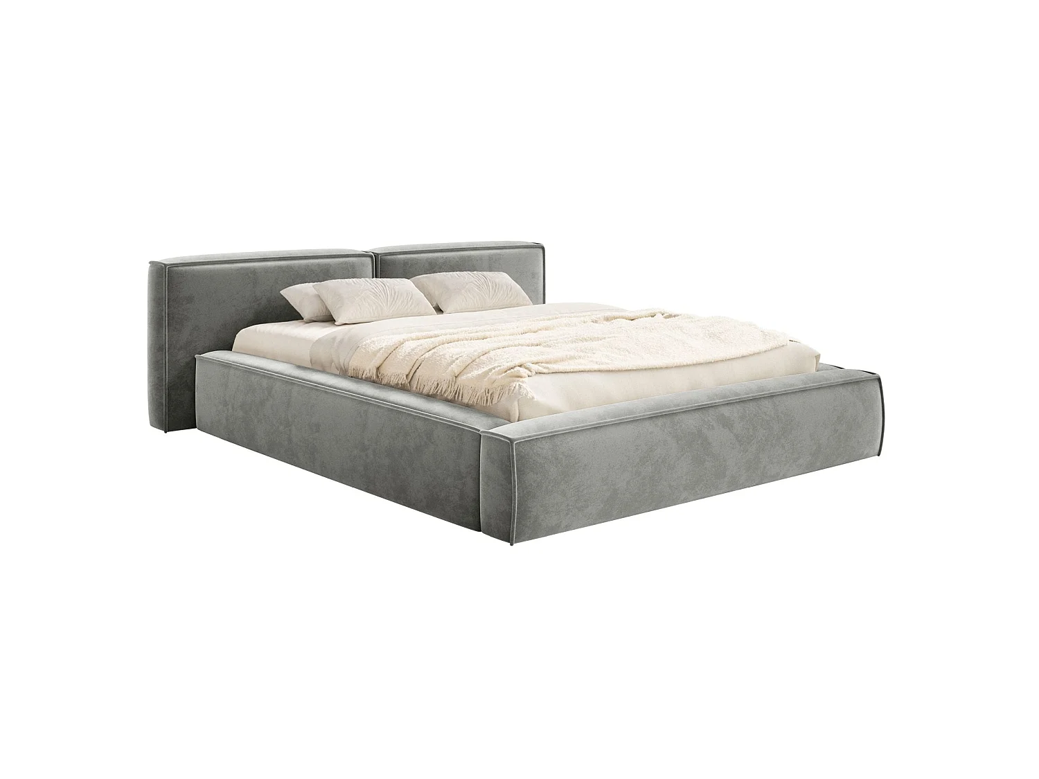 Lit coffre 200x200 avec coffre – sommier à lattes – velours – gris – TILVES LOW