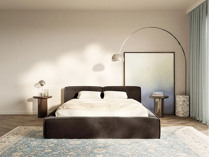 Opbergbed 140x200 cm – met lattenbodem – velours – bruin – TILVES SLIM