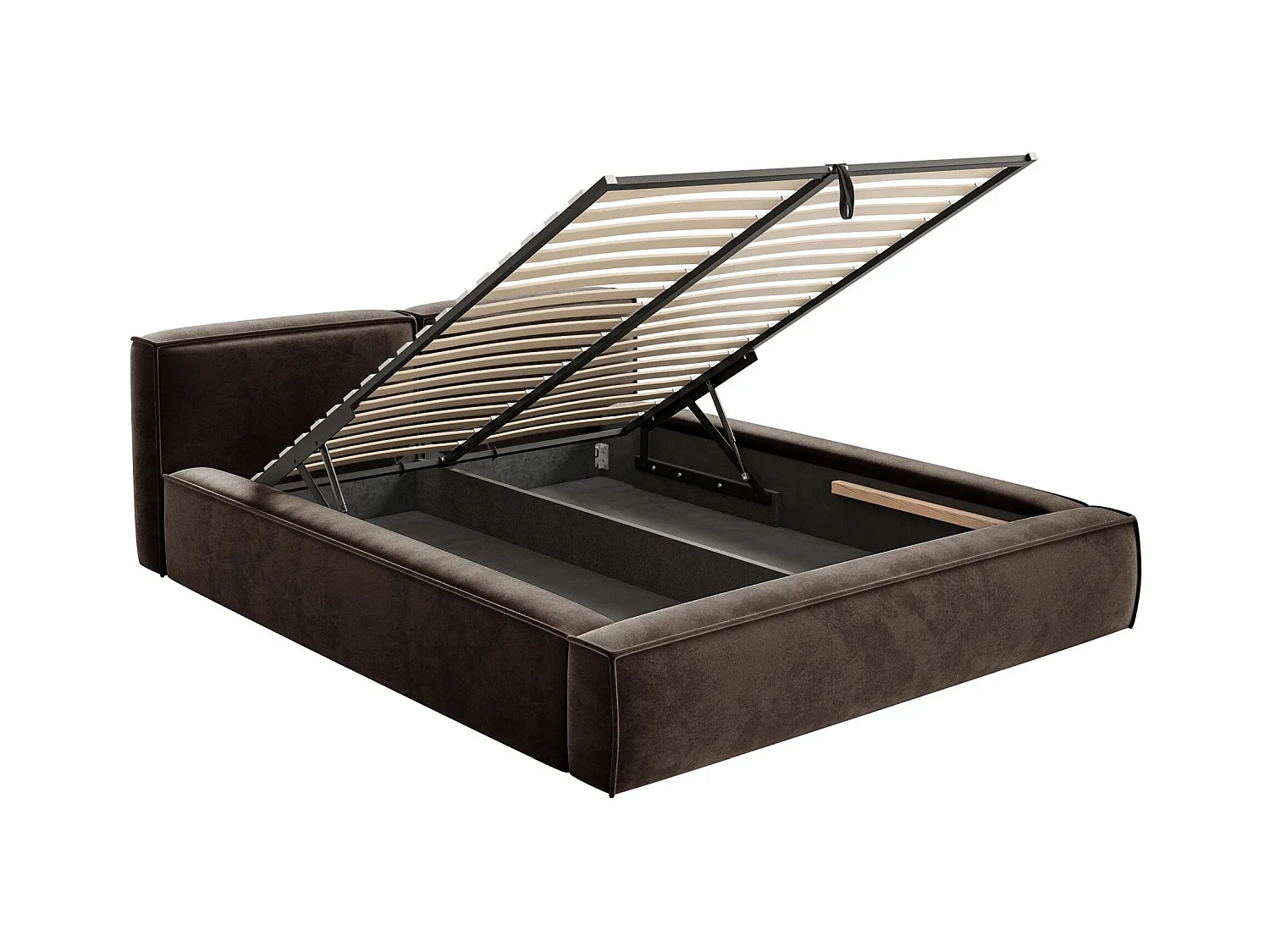 Polsterbett 140x200 mit Bettkasten – Lattenrost – Velours – braun – TILVES SLIM