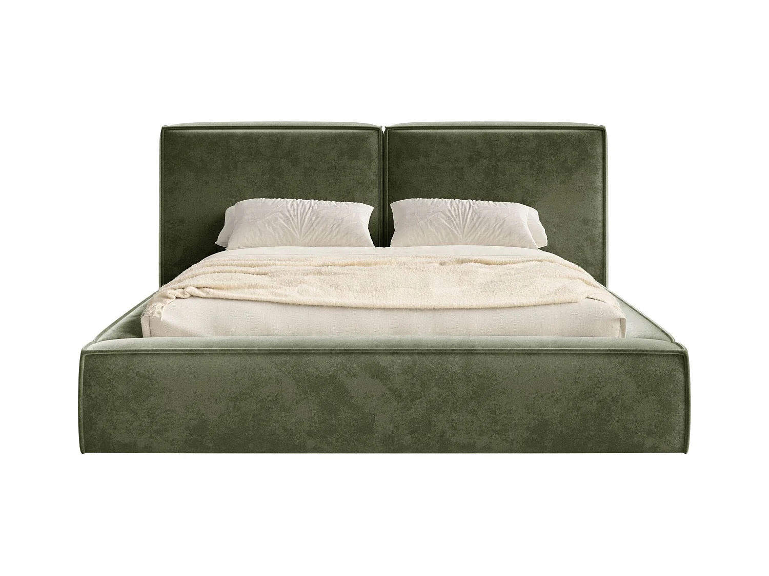 Polsterbett 200x200 mit Bettkasten – Lattenrost – Velours – olivgrün – TILVES