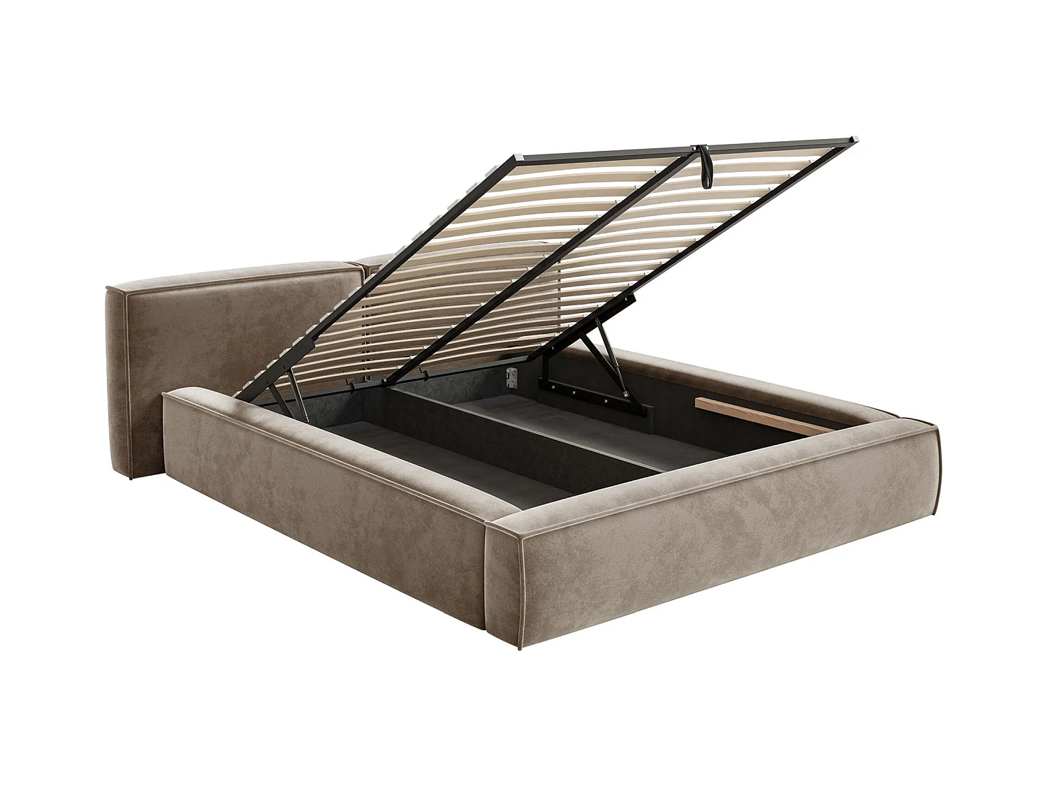 Polsterbett 140x200 mit Bettkasten – Lattenrost – Velours – hellbraun – TILVES LOW