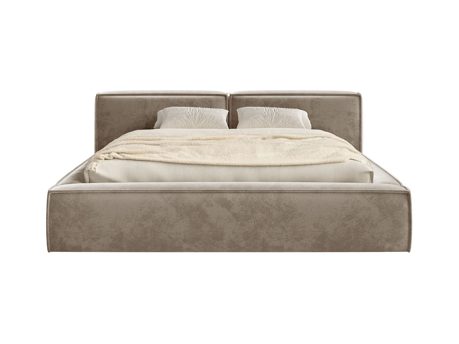 Polsterbett 140x200 mit Bettkasten – Lattenrost – Velours – hellbraun – TILVES LOW