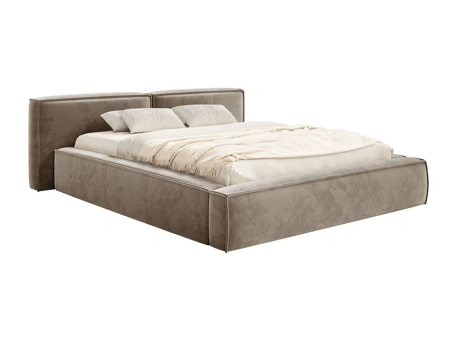 Lit coffre 140x200 avec coffre – sommier à lattes – velours – brun clair – TILVES LOW