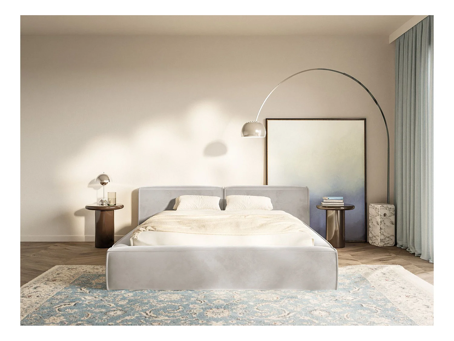 Polsterbett 140x200 mit Bettkasten – Lattenrost – Velours – graubeige – TILVES LOW