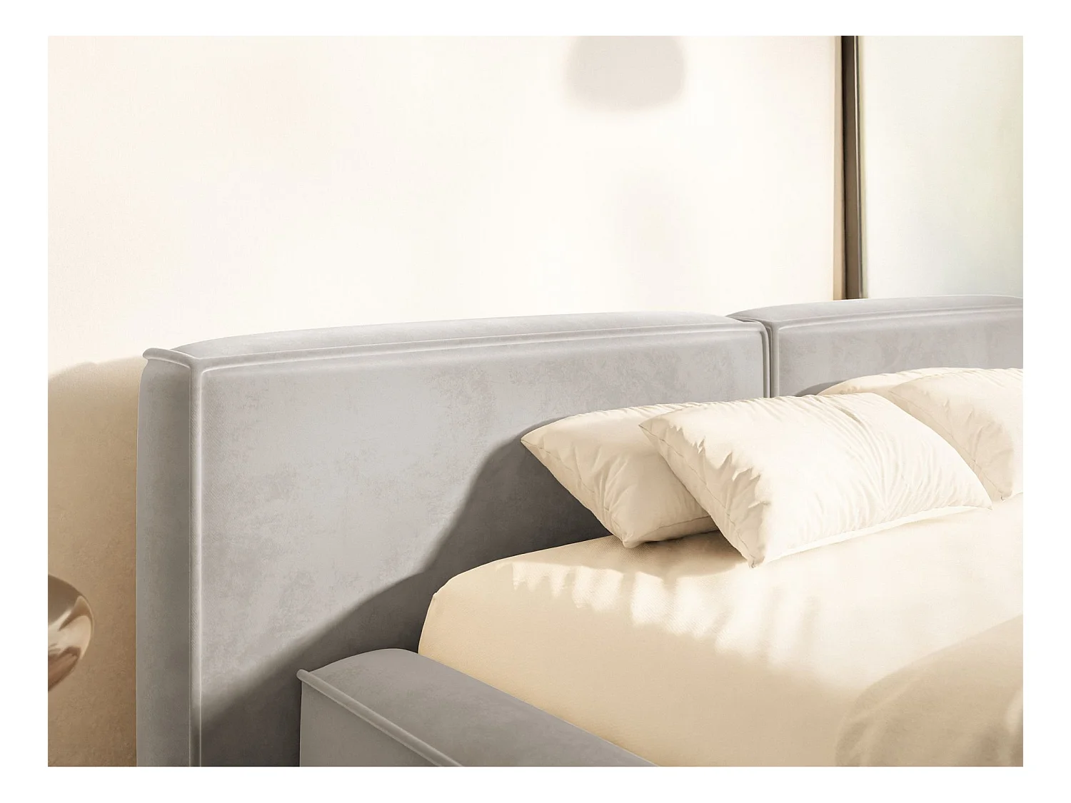 Polsterbett 140x200 mit Bettkasten – Lattenrost – Velours – graubeige – TILVES LOW