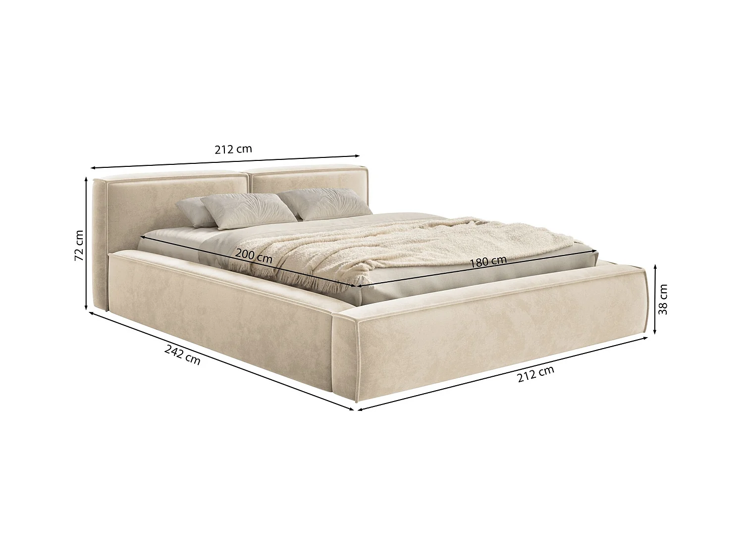 Polsterbett 180x200 mit Bettkasten – Lattenrost – Velours – hellbraun – TILVES SLIM