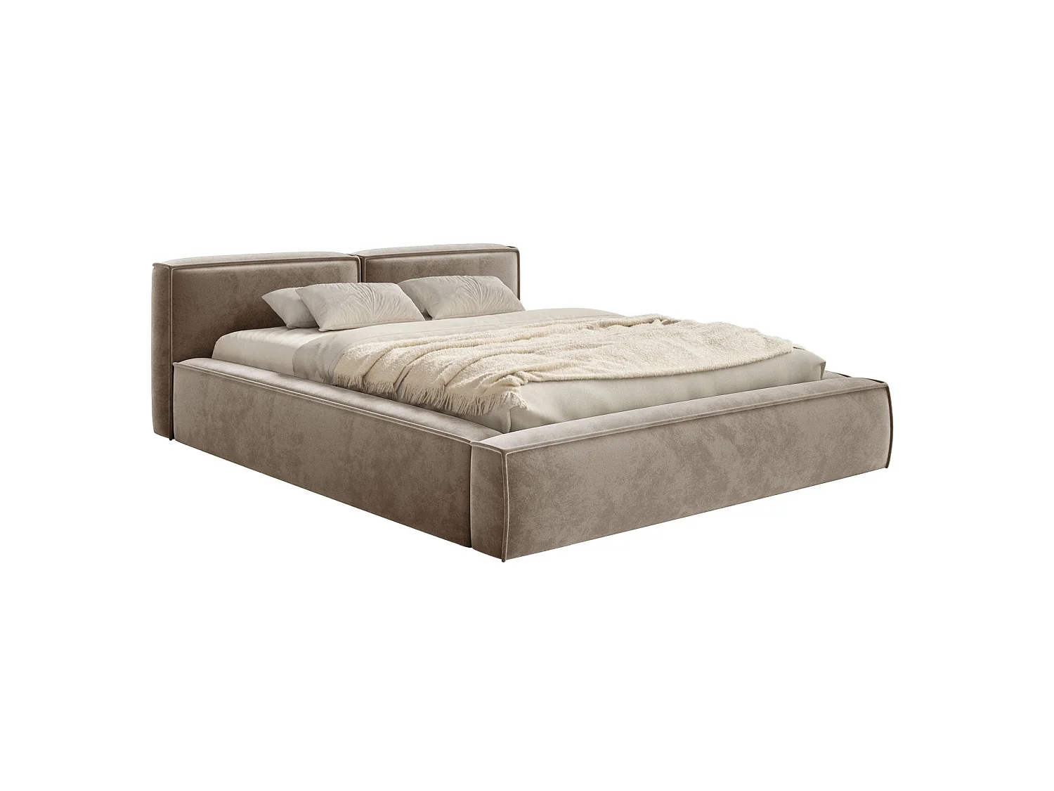 Lit coffre 180x200 avec coffre – sommier à lattes – velours – brun clair – TILVES SLIM